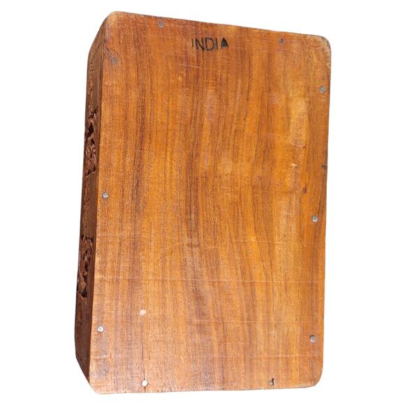 Vintage Hand Carved Rosewood Floral Trinket Box Blue Felt Lined 6x4 Rustic Decor - Picture 6 of 8